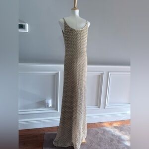 Carmen Marc Valvo Beige Knit Maxi Dress